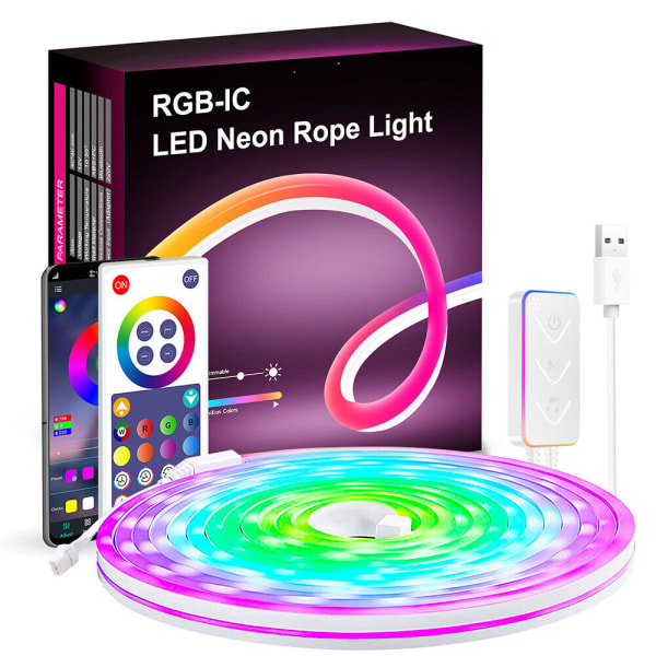 Smart RGBIC LED Strip Neon Flex Rope Lights Fjärrkontroll Bluetooth Music Party