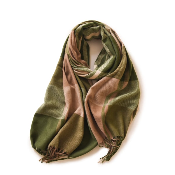 Ull damscarf rutig tofs halsduk mjuk, bekväm och varm hals 165*65cm green