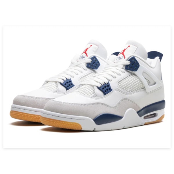 Air Jordans 4 Retro SB 'White Navy för Män och Kvinnor Original AJ4 Sneakers 44