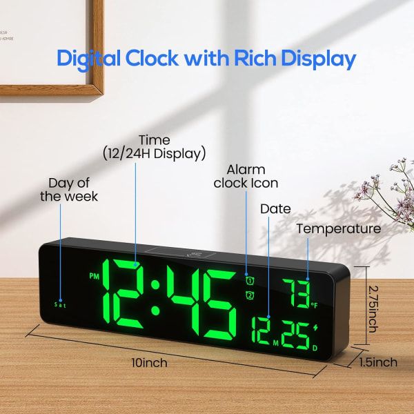 Digital klocka med stora tydliga siffror för att visa tid, datum 51df |  Fyndiq