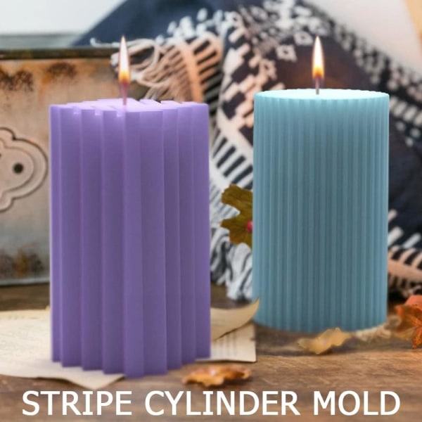 Set med 2 randiga cylindriga molds för ljustillverkning, 3D geometriska  molds för doftljus 7c4d | Fyndiq