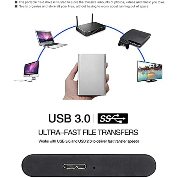 2TB extern hårddisk USB 3.1 extern hårddisk 2TB för Mac, PC (2TB  Silver-C)-B4 8908 | Fyndiq