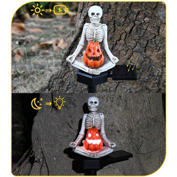 Halloween Sol-Dreven Yoga Græskar Skalle Sværd Lampe Halloween Stemning Dekoration Harpiks Gulv Stik Lampe Farve Gradient Velegnet Til Gårdsarealer Og Sværd