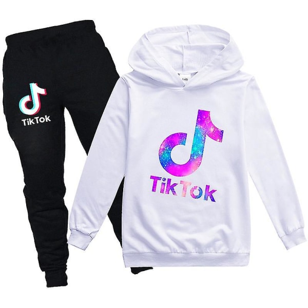 Hoodie Långärmad träningsoverall Luvtröjor Toppar Byxor White 140cm