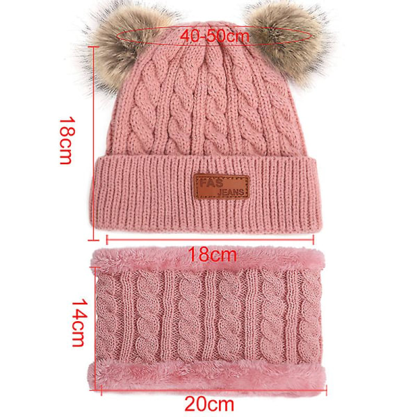 Toddler yllehatt Vinter Dubbel Pom Pom Stickad mössa Cap Dark Pink