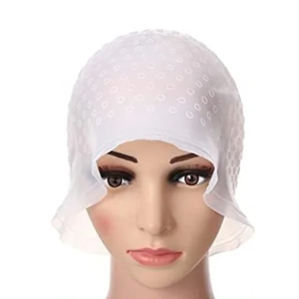Gjennomsiktig hvit-knappløs silikon highlight cap, skjønnhetssalong og perm cap, universell stil for voksne