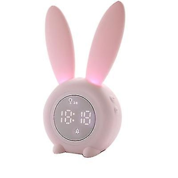 Led Desktop Elektronisk klocka Tecknad kanin väckarklocka med andas nattljus pink