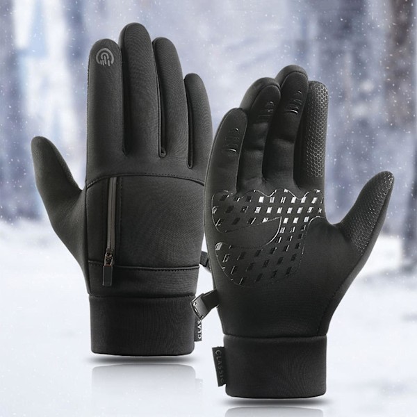 1 par praktiske anti-slid varme handsker varmeholdende vindtætte stof sport handsker til unisex black l