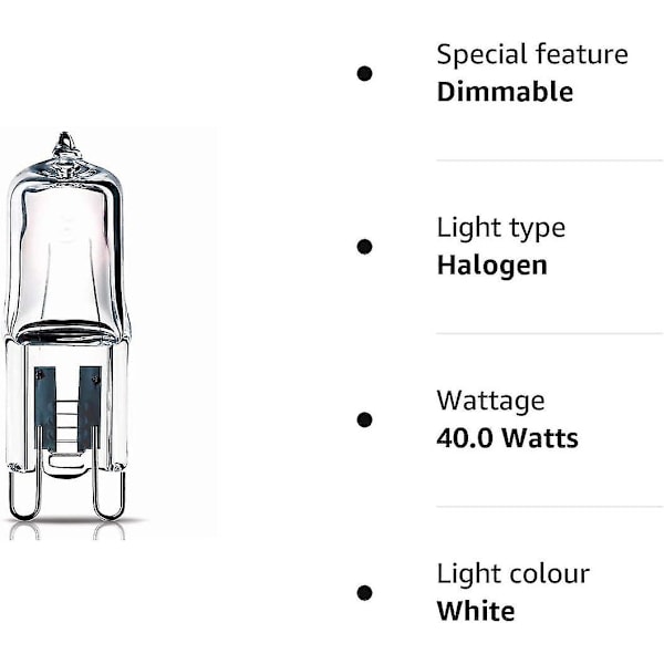 10 stk. G9 halogenpærer Premium G9 40W lyspærer, dæmpbare 230V 2700K varm hvid G9 pære til bordlamper