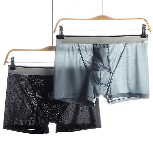 Sexiga herr underkläder herr is silke boxare shorts trosor U konvex påse separation ultra tunn andningsbara boxare mesh gray 4xl