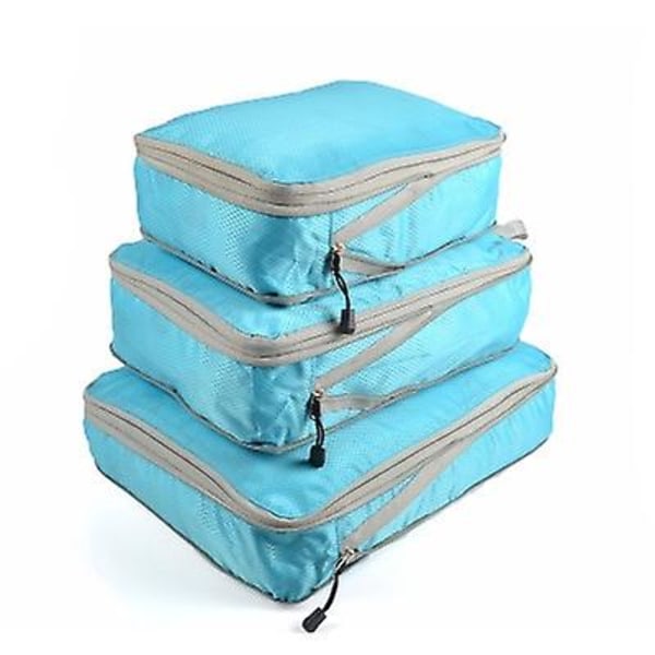 Den nye 3st/ sett Kompressionsförpackning Kuber Reselagringsväska Bagage Su Blue