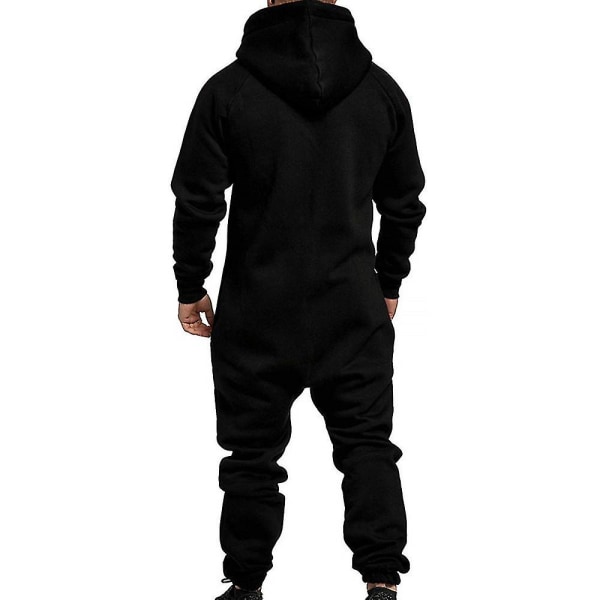 Men Onesie Hoodie Zip Jumpsuit Winter Casual Hooded Romper Playsuit Black 2XL