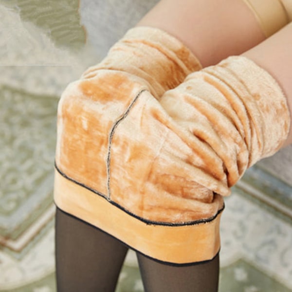 The New Winter Warm Leggings Dame Tykke Fleece Leggings High Waist Transparent Bla Transparent Black With Socks 220G