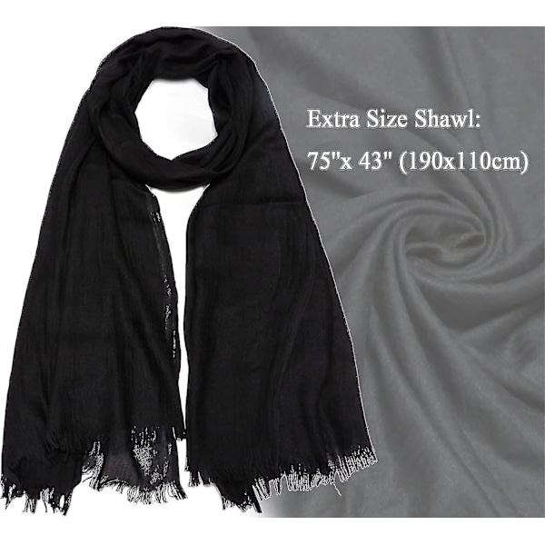 Kvinder Sommer Tørklæder Letvægts Stor Lang Gaze Sjal Linned Strand Wrap Plain 7543 black