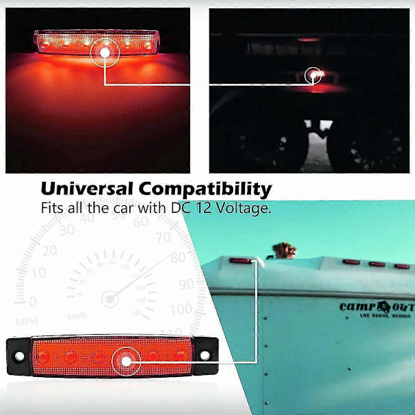 10 stk 12V LED Røde Klareringssidermarkeringslys Indikatorlampe Strip Truck Trailer Lorry