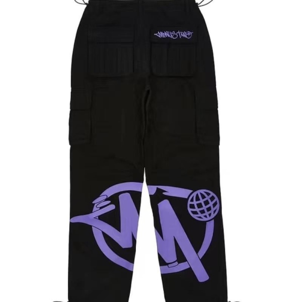 Upouusi tyyli Miinus Two Cargo Pants Cargo Pants Pehmeät housut tasku korkea vyötärö S Musta violetti Sort-lilla L