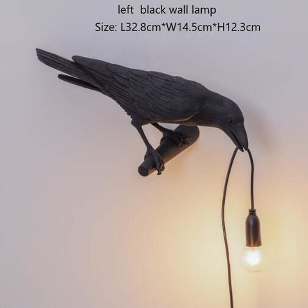 Raven Vegglampe, Unik Gothic Crow Birds Vegglampe for soverom Nattbord Stue Farmhouse Dekor (svart vegglampe venstre)