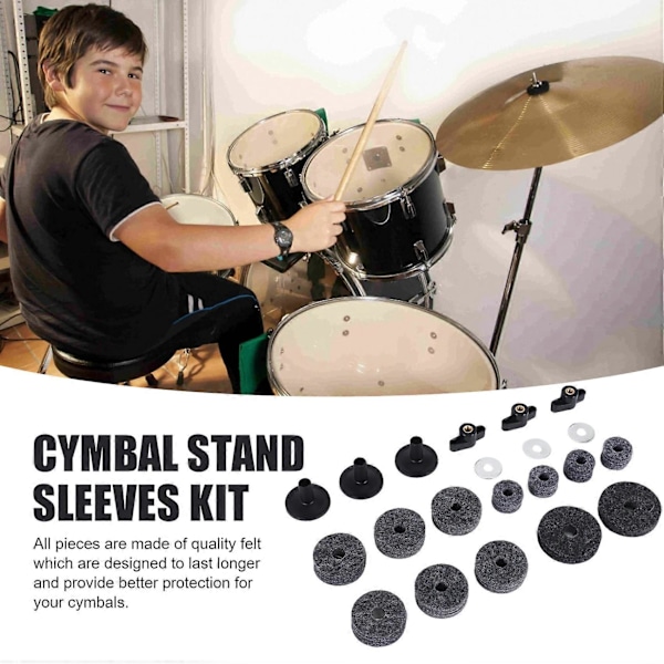 21 stk Cymbal Filttøy Hi-Hat Clutch Filttøy Cymbal Stativ Hylsesett med Base Vingmutter & Cymbal Skive for Tromme Grå