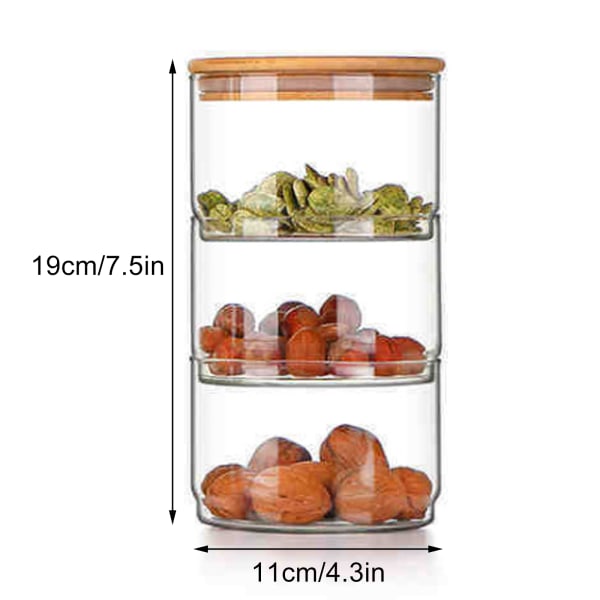 Snack torkad frukt lagrad glasburk förvaringslåda med lock 3 lager