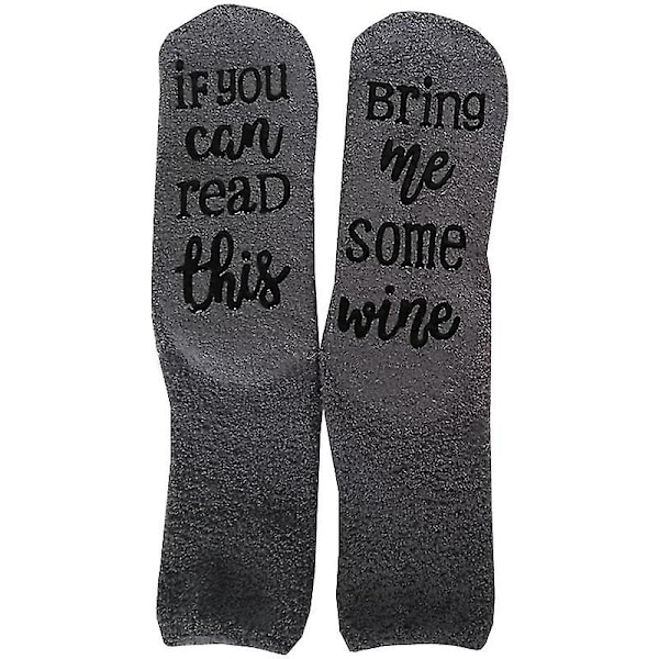 Funny Stockings Gifts If You Can Read This Bring Me Some Wine Winter Fluffy Calf Socks