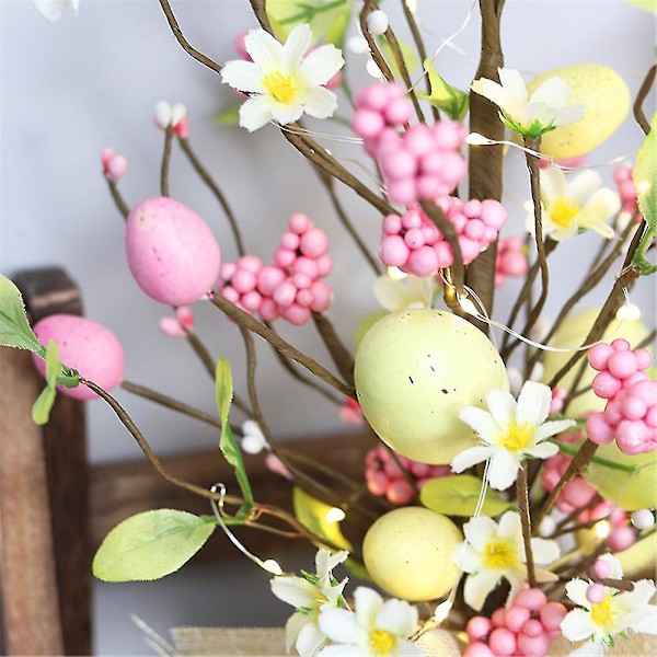 Påskeæg Træ Kunstig Blomst Led Lys Bordplade Dekoration Påske Lampe Ornamenter Dekoration