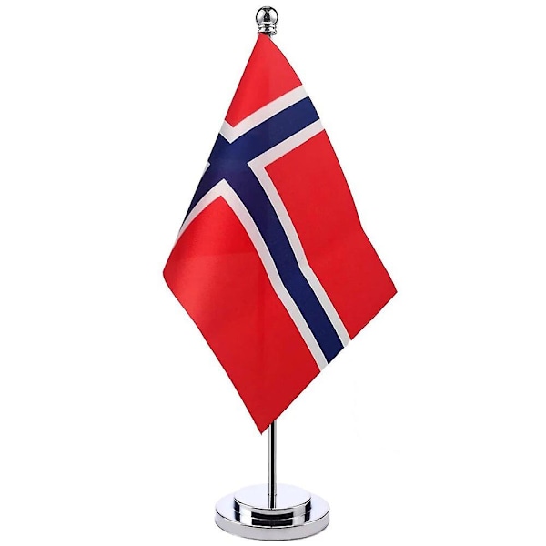 14x21cm Flagga av Norge Banner Bord Skrivbordsskåp Stativ Den norska flaggan Nationella skylten