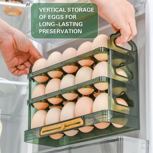 Eggbeholder for kjøleskap 3-lags holderstativ med håndtak og tidsmarkør for vending 30 tellinger (grønn) Green