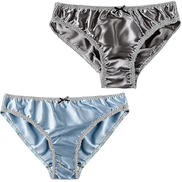 Dam silke trosor silke bikini silke kalsonger satin underkläder 2 st grey-light blue m