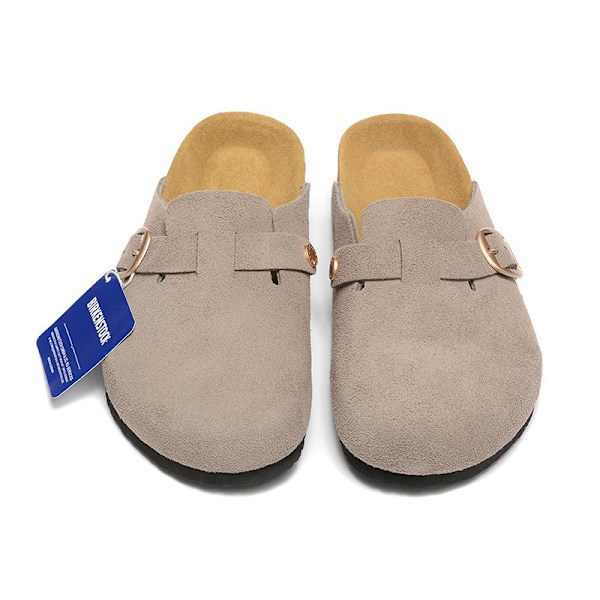 Birkenstock Boston Big buckle grå beige Unisex ruskindssko med lukket tå 41
