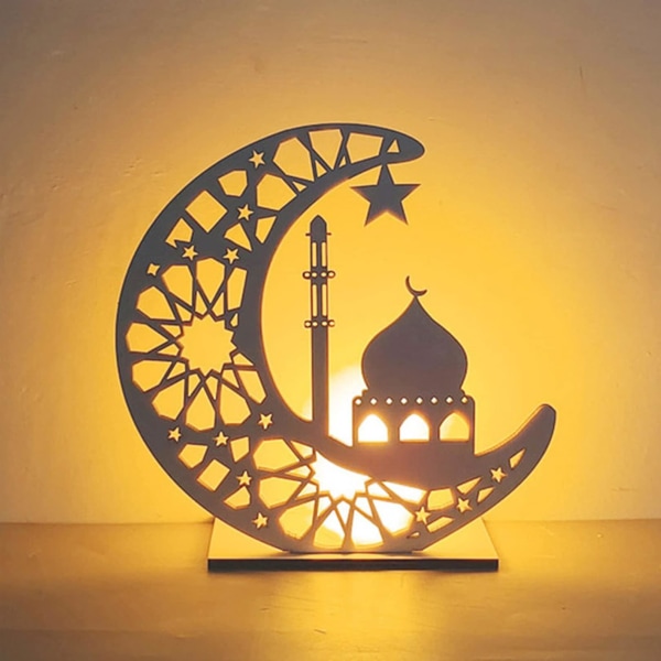 Eid-dekorationer, Ramadan-trämånmoskén LED-nattljus, ramadan-dekorationer för hemmet, bordslampor(A) A