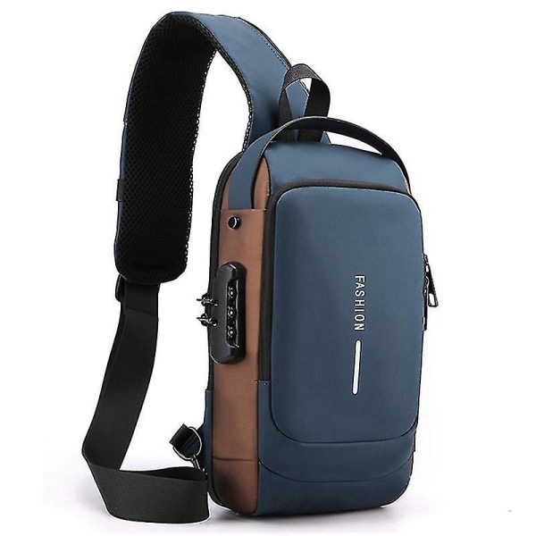 Usb Charging Sport Sling Bag Anti-tyveri Brysttaske til mænd med adgangskodelås (blå) Blue
