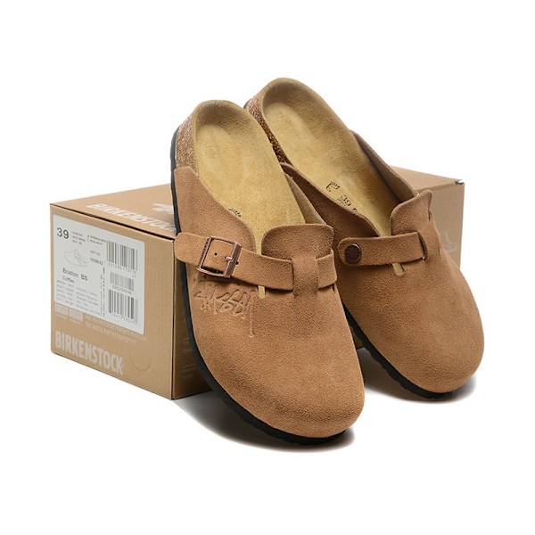 Birkenstock Boston BS Unisex mokkanahkakengät suljetulla kärjellä, punaruskea 34