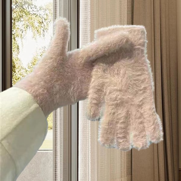 1 Par Damvinterridhandskar Enfärgade Tjocka Sammetshandskar Hel Finger Kallsäkra Varma Handskar Present beige