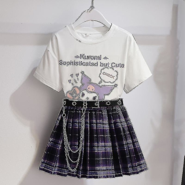 Sanrios Cartoon Kawaii Girls Vit T-shirt kostym Kuromi Söt sommar Kortärmad College Jk Uniform Kjol Barn Fashionabla kjol Kuromi1 130cm
