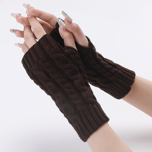 Womens Wrist Warmers Thick Knit Fingerless Gloves Winter Mitten