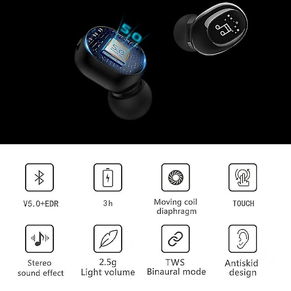 Mini trådlösa Bluetooth-hörlurar osynliga in-ear-hörlurar stereo handsfree-hörlurar