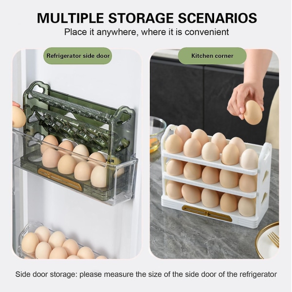 Eggbeholder for kjøleskap 3-lags holderstativ med håndtak og tidsmarkør for vending 30 tellinger (grønn) Green