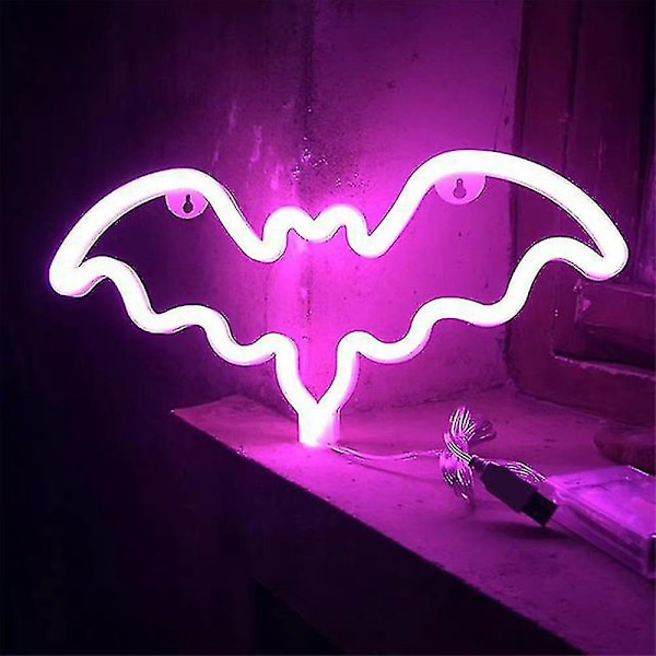 Fladdermusformad Neonljus LED-lampa Väggdekoration Sänglampa Halloweenfest Hembar Dekoration