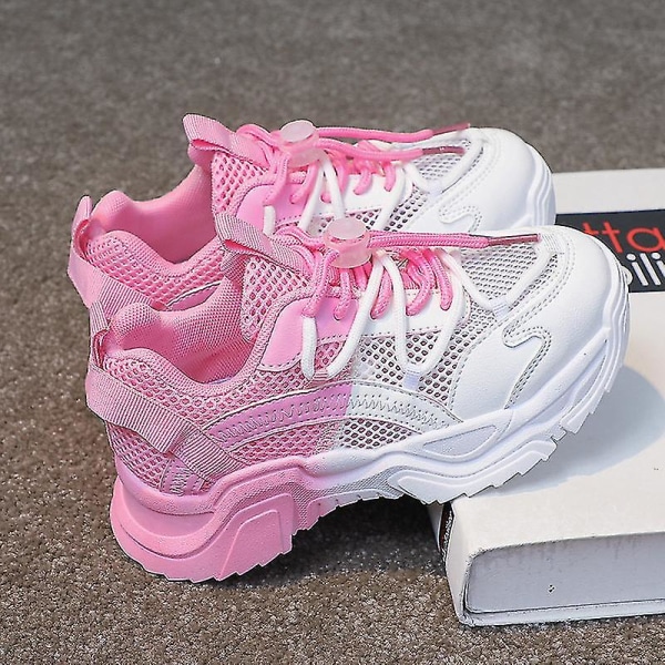 31 Barnmode Sneakers med tjocka sulor för flickor 2022 Barn Våren Mjuksulor Färgblockerande Casual Sportskor Förhöjning Pojkar (Rosa) Pink 31