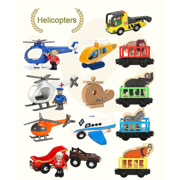 Hhcx-new Plane Helicopter Bus Wood Magnetic Train Car Accessories Wood Railway Toy For Kids Fit Wood Biro Tracks Gifts 68