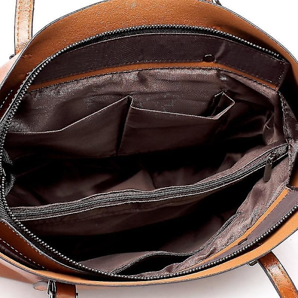 Håndvesker brun dame skinnveske pu veske stor dame skulder veske 28cm*31cm*11.5Cm