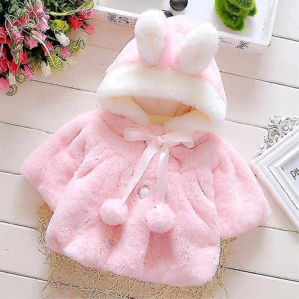 Hhcx-baby Girl Faux Fur Jacket Teddy Bear Fleece Coat Winter Warm Outerwear Pink 12-18 Months