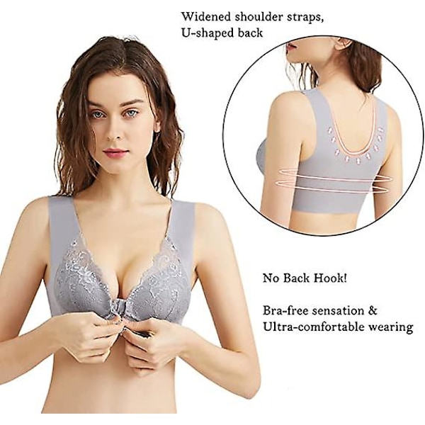 Suurikokoinen rintaliivit vanhemmille naisille, etukiinnitys, ystävänpäivä, saumaton pitsirinta gray 4xl