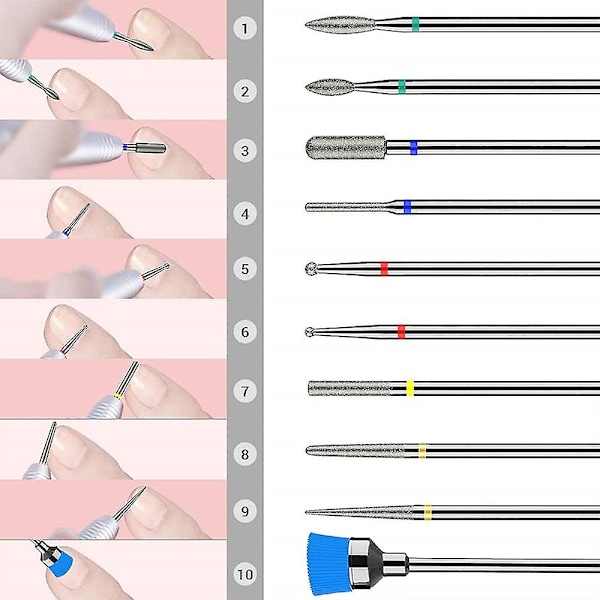 10 stk/sæt Tungsten Stål Negleboremaskine Slibning Hoveder Negleboremaskine Bits Kit Til Manicure Boremaskine