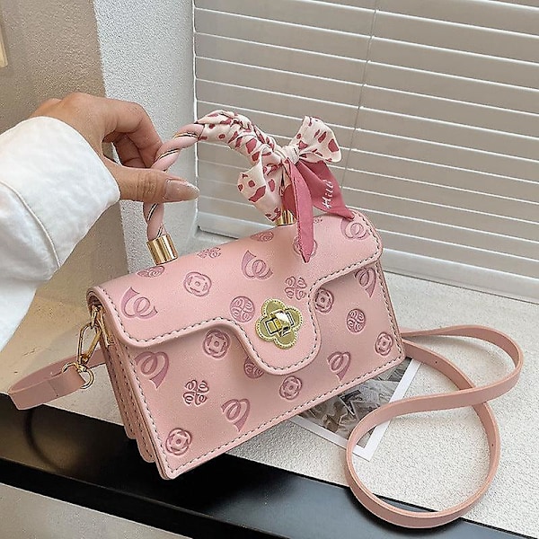 Kvinne jente håndveske håndsøm sy liten firkantet veske crossbody materiale veske pink material package