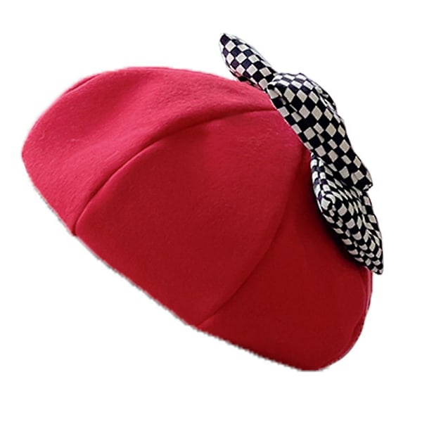 Tyttöjen talviberettihattu Beret Beanie Bowknot -koriste pink