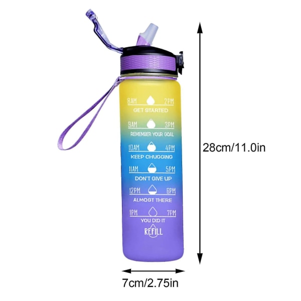 Stil 1 1000 ml gratis motiverende med tidsmarkør treningskannene Gradient fargekopper utendørs frostet vannflaske Style 1