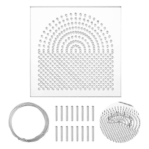 Trådbukkningsjig Trådelementer 10x10cm Kvadratisk Akryl Trådviklingsplader Garnorganisator med Metalpinde