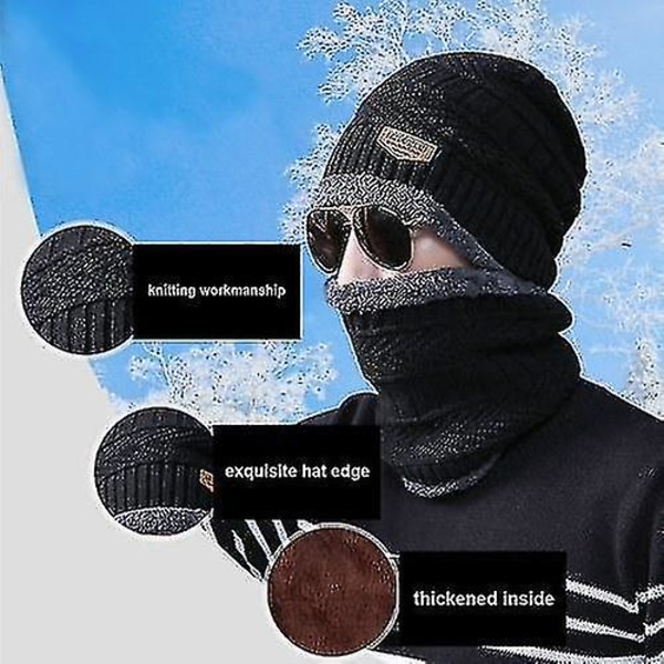 Hhcx-winter Thermal Knitted Heanie Hat And Circle Scarf