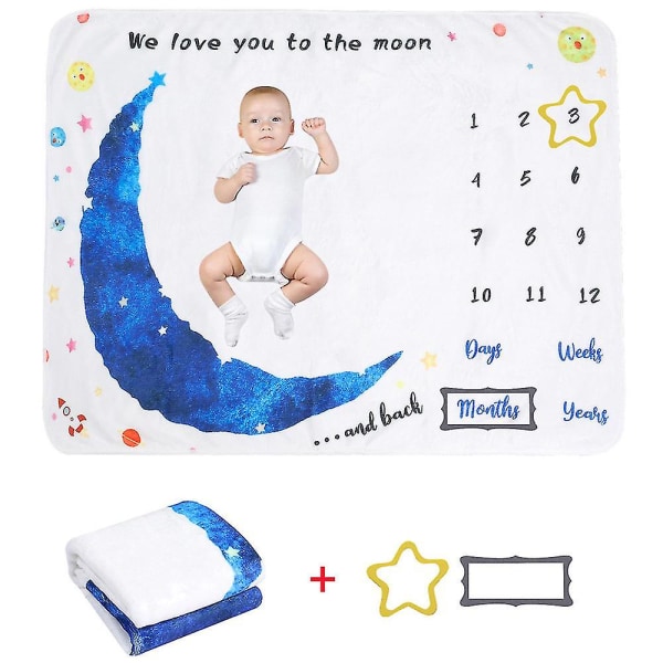 100 x 130 cm Baby Månedlig Milestone Flanell Tæppe Nyfødt Fotomåtte Fotografi Baggrund (Måne) Moon 100 x 130cm